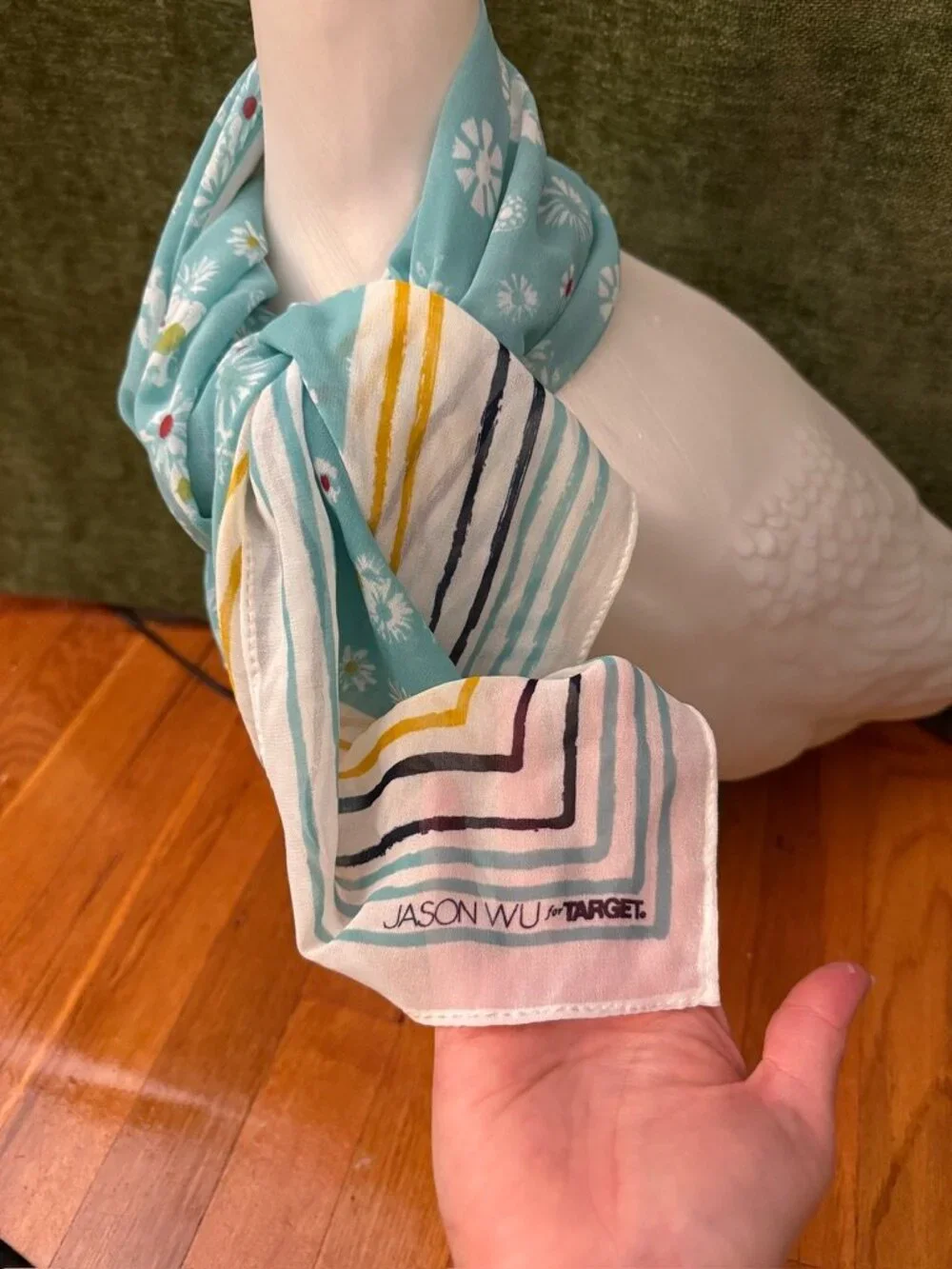 Jason Wu for Target Floral Scarf Aqua Blue Striped Lightweight Square Scarf
